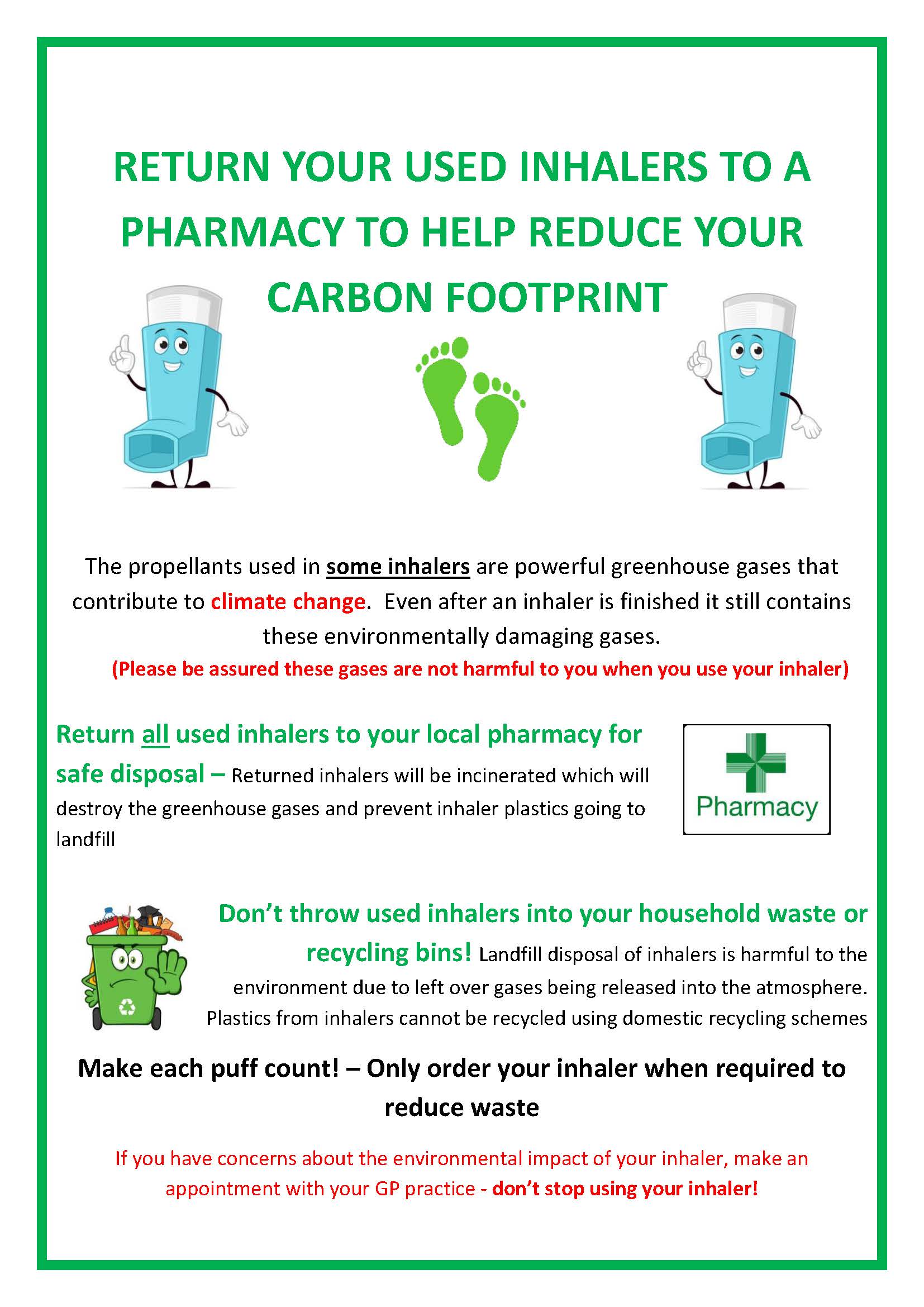 RETURN YOUR USED INHALERS TO A PHARMACY TO HELP REDUCE YOUR CARBON FOOTPRINT